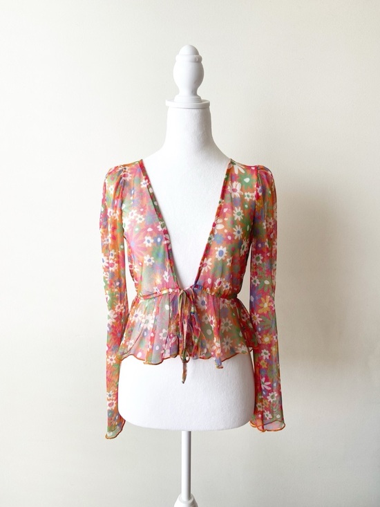 Shasa Tops - Shasa Mesh/Sheer Floral Top Size S